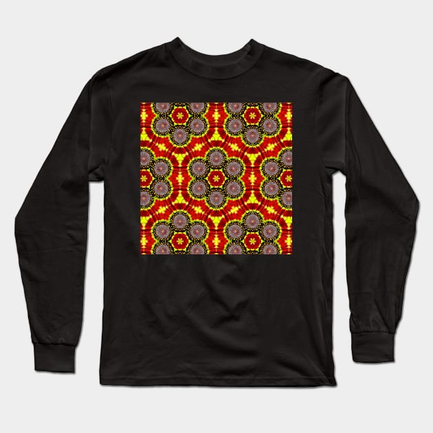 Red Yellow Chysanthemum Pattern Number 12 Long Sleeve T-Shirt by BubbleMench